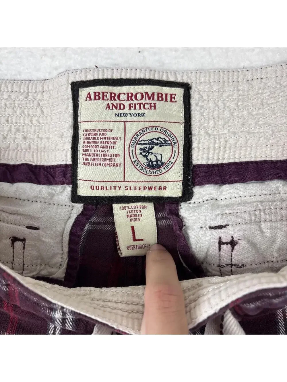 Vintage Abercrombie Fitch Pajama Pants Mens L Red Plaid Heavy Flannel Lounge